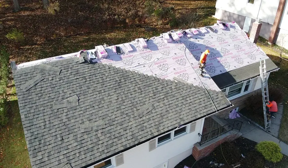 A newly installed architectural asphalt shingle roof on a northern New Jersey home, the most common and best-value replacement material
